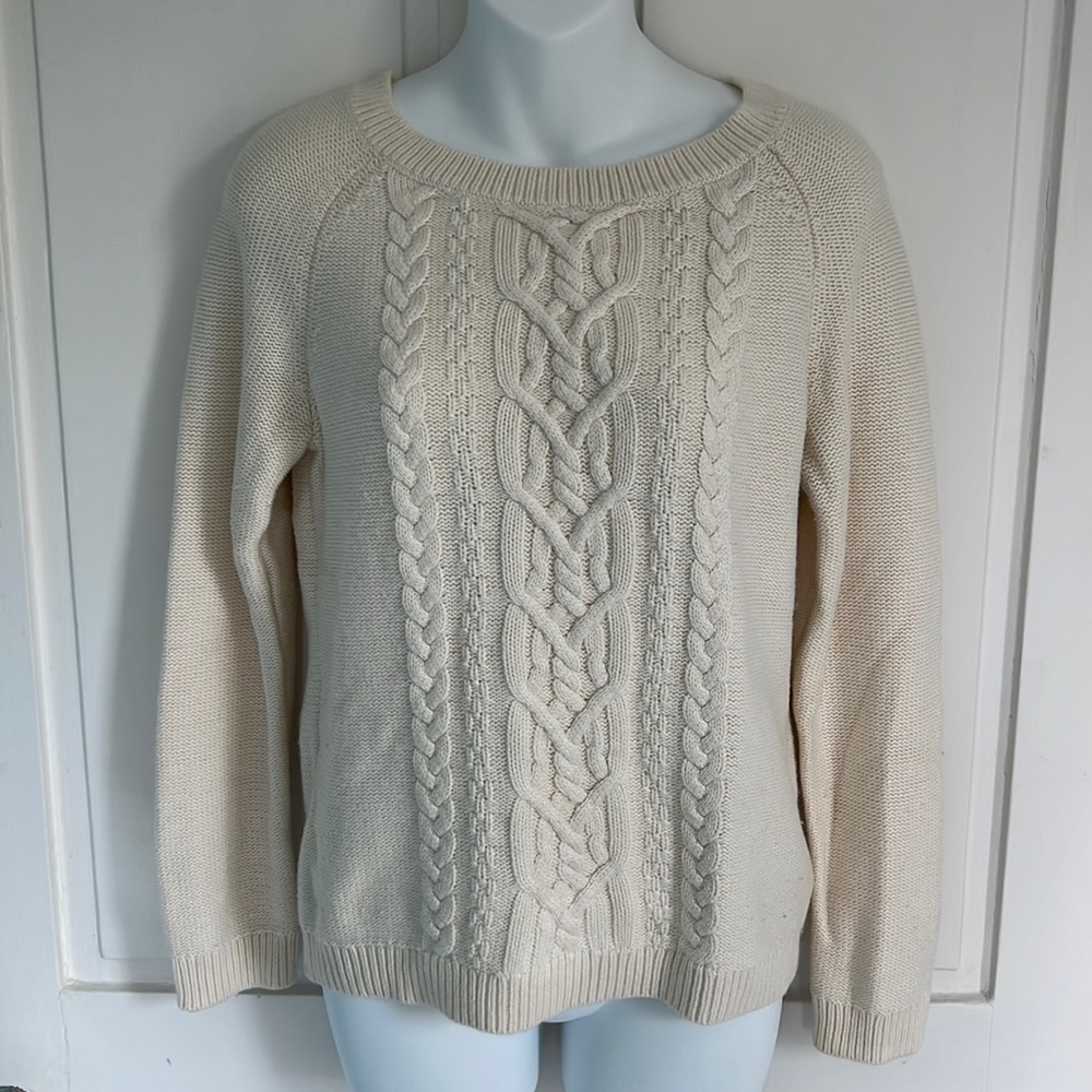Off White Cable Front Sweater Cotton Angora Blend Talbots S